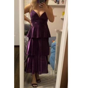 Can't Stop the Glam Purple Metallic Tiered Maxi Dress